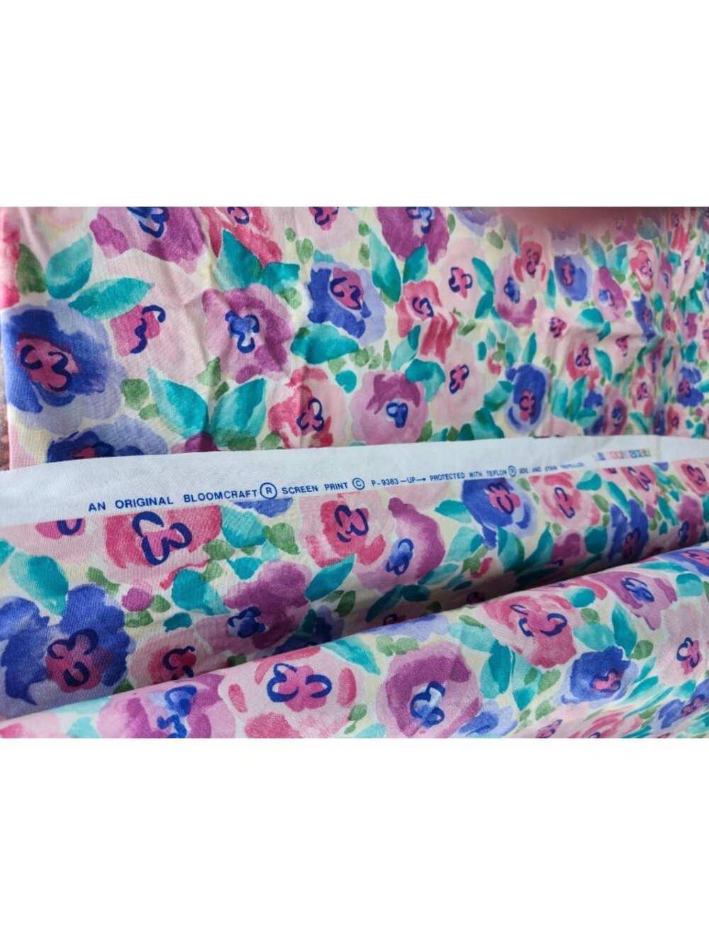 4 Yards Vintage Bloomcraft Chintz Fabric Watercolor Pansies Floral Fabric